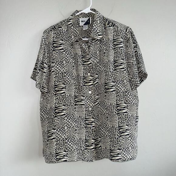Vintage Jennifer L. 100% Silk Woman’s Blouse M Short Sleeve Button Up Leopard - Picture 1 of 6